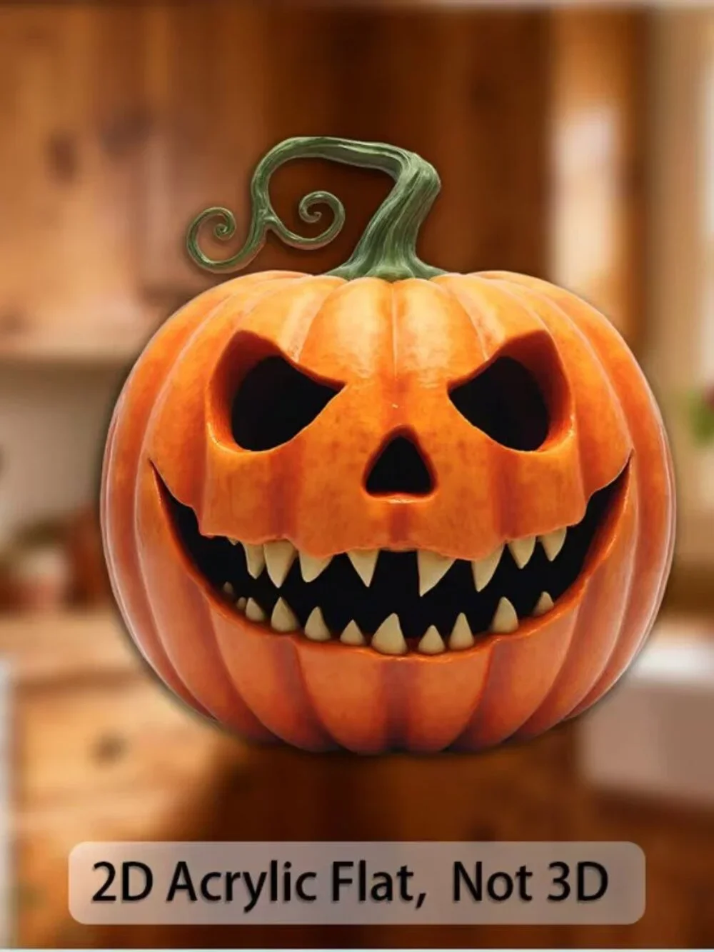 1pc Pumpkin Fridge Magnet Smiling Jack-O'-Lantern w Hollow Eyes Green Stem